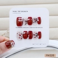 Chinese style burgundy cat-eye press-on nails with plum blossom art and pearl accents - XS / Snow Plum Blossom Pearl Cat Eye Style (FM220)