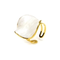 Detail of 18k gold plated stainless steel ring with white enamel irregular surface inlay - Adjustable Open / Gold White Enamel