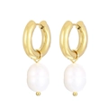 French vintage style gold hoop earrings with natural freshwater pearls on white background - French Vintage Gold Hoop Baroque Pearl Earrings (KE108203-WGJQ)