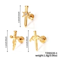 Golden stainless steel sword stud earrings set with moon, wing and bolt designs - Gold 3Pcs Set