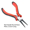 Detail of 12.5cm round nose jewelry pliers with red and black non-slip spring handles - Round Nose Pliers