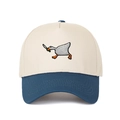 Close-up of goose with knife embroidery on a navy and cream five-panel baseball cap - Off-white/Deep Blue