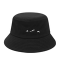Cappello a secchiello minimalista in cotone nero con ricamo orca bianco su sfondo bianco - Nero
