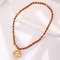 Gothic Halloween Perlenkette mit orange-schwarzen Perlen und goldenem Totenkopf - Totenkopf-Kopfhörer-Stil (01 Totenkopf 0988)