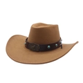 Chapeau de cowboy marron avec bande en cuir, perles turquoise et boucle en étoile - M (56-58cm) / Khaki