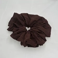 Elastic dark brown chiffon scrunchie for hair with soft pleated texture on white background - Dark Brown (7-4)