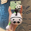 Panda-shaped wooden fish percussion keychain with green mallet and wealth charm - Panda Wooden Fish - Happy
