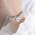 Silver beaded bracelet with evil eye heart pendant on a lace background - E450-Blue Enamel Steel Color Bracelet