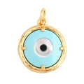 Golden evil eye pendant with light blue enamel and textured circular frame - L23 / Gold Light Blue