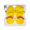 Detail of yellow bow headband and kids rainbow sunglasses on display card - Yellow