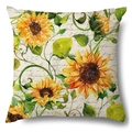 Linen sunflower cushion cover with artistic watercolor floral print and script texture - 45x45cm Pillow Cover / Watercolor Sunflower with Script-1 (21Y363 -1)