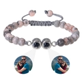 Bracelet en perles de pierre naturelle avec perles de projection argentées et photo personnalisée - Pierre Zèbre Rose