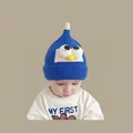 Blue knitted cartoon baby hat with character eyes and nose in warm winter style - Bird Hat Blue (2 Months - 2 Years Old)