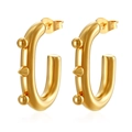 Elegant 18K gold plated geometric oval titanium steel earrings with small spherical charms - Oval Pointed Beads Gold (MS-711)