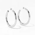 Klassische polierte silberne C-förmige hohle Edelstahl-Creolen für Damen im Trend - Silber Groß 50mm(PDE2663)