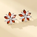 Pendientes de botón de copo de nieve con cristales talla marquise transparentes y rojos - Rojo Granate