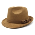 Klassieke camel suède fedora hoed met elegante rand en stijlvolle metalen gespband - M (56-59cm) / Khaki Suède