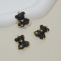 Cute black resin bear pendants with gold plated details and star zircon inlay - Black