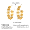 Detail showing dimensions of gold floral C-shape earrings in waterproof stainless steel - Gold Daisy Style (YYE023061)