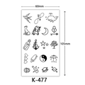 Waterproof temporary tattoo sheet with whale, unicorn, and moon patterns in 60x105mm size - K-477-Line Art