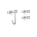 Elegant S925 silver stud earrings with J-shaped hook charm and zircon stones - 925 Silver / Platinum