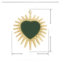 Detailed view of water drop eye pendant in gold and green with size measurements - Dark Green Large Radiant Heart