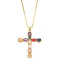 Fashionable gold cross pendant necklace with vibrant colorful zircon stones for women - Multicolor Gemstone Cross (B)