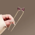 Épingle à cheveux en U avec papillon en cristal violet et finition dorée élégante - Nœud en Strass Violet (73#)