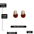 Detailed view showing vintage brown leather and ivory pearl geometric earring dimensions - Brown Geometric Style (EN Info)