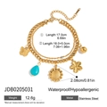Bracciale a doppio strato in acciaio inossidabile dorato con farfalla e ciondoli blu - Stile Ciondolo Farfalla Girasole Doppio Strato (JDB0205031)