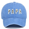 Vista frontale del berretto da baseball blu lavato con ricamo da pesca PAPA bianco - Regolabile / Azzurro