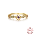 Minimalist S925 sterling silver flower ring with multi-color stones in gold finish - US 6 / Style 3-Multicolor Flower
