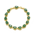 Detailed macro view of pear-shaped green gemstones set in elegant golden bracelet - 24K Gold Plated Malaysian Jade Color