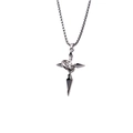 Collana minimalista con croce nera e anello d'argento su catena box in acciaio da uomo - 70cm / Croce Argento/Anello Nero