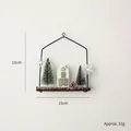 Nordic wooden house Christmas ornament with pine trees and metal frame, 15x16cm size - Small White House Sign