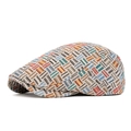 Retro multi-colored jacquard plaid beret with vintage geometric woven pattern - Back Buckle Style / Light Blue