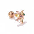 Flower cartilage stud earring in rose gold with colorful yellow, purple, and green zircons - Style 1427 / Rose Gold