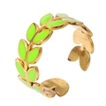 18k gold plated open ring with green enamel leaf design for minimalist fashion - Adjustable Open / Fluorescent Green Leaf