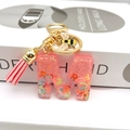 Pink resin alphabet M keychain with gold bee pendant and tassel accessory for bags - Letter M Bee Keychain