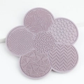 Flower-shaped light purple silicone makeup brush cleaning mat with multi-texture zones - Haze Purple