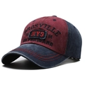 Berretto da baseball in cotone lavato bordeaux e blu navy con ricamo retrò NYS - Stile Rosso Vino e Blu Navy (B)