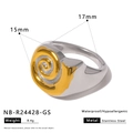 Dettaglio dell'anello bicolore in acciaio inossidabile con trama a spirale e misure - US 8 / Bicolore Oro e Argento (NB-R24428-GS)