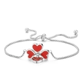Adjustable silver box chain bracelet with three red hearts and a center crystal stone - Steel Color (KB120871-KFC)