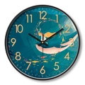12-inch silent wall clock with dreamy illustration of a girl riding a blue whale - Dial A Black Frame
