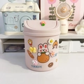 Pink mini desktop trash can with cute 3D stickers and a press-type flip lid - Pink + 1 Sticker + 4 Charms