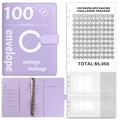 Paarse PU-lederen spaarmap voor de 100 enveloppen uitdaging met genummerde tracker - Paarse Kaft + 25 Genummerde Folies + 1 100-Dagen Tracker / Paars (Gedrukt + 1 Tracker Papier)