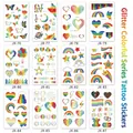 Lot de 12 tatouages temporaires pailletés dégradés papillon et arc-en-ciel enfant - Série de Paillettes Arc-en-ciel