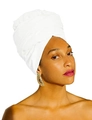 Solid white cotton turban wrap for women with layered pleats and a minimalist look - One Size / White