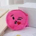 Pink plush coin purse with embroidered winking kiss emoji and plastic ring buckle - Rose Red