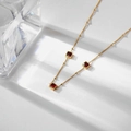Titanium steel gold necklace featuring three square red gemstones in a minimalist design - Red Square Stone Necklace (N370)